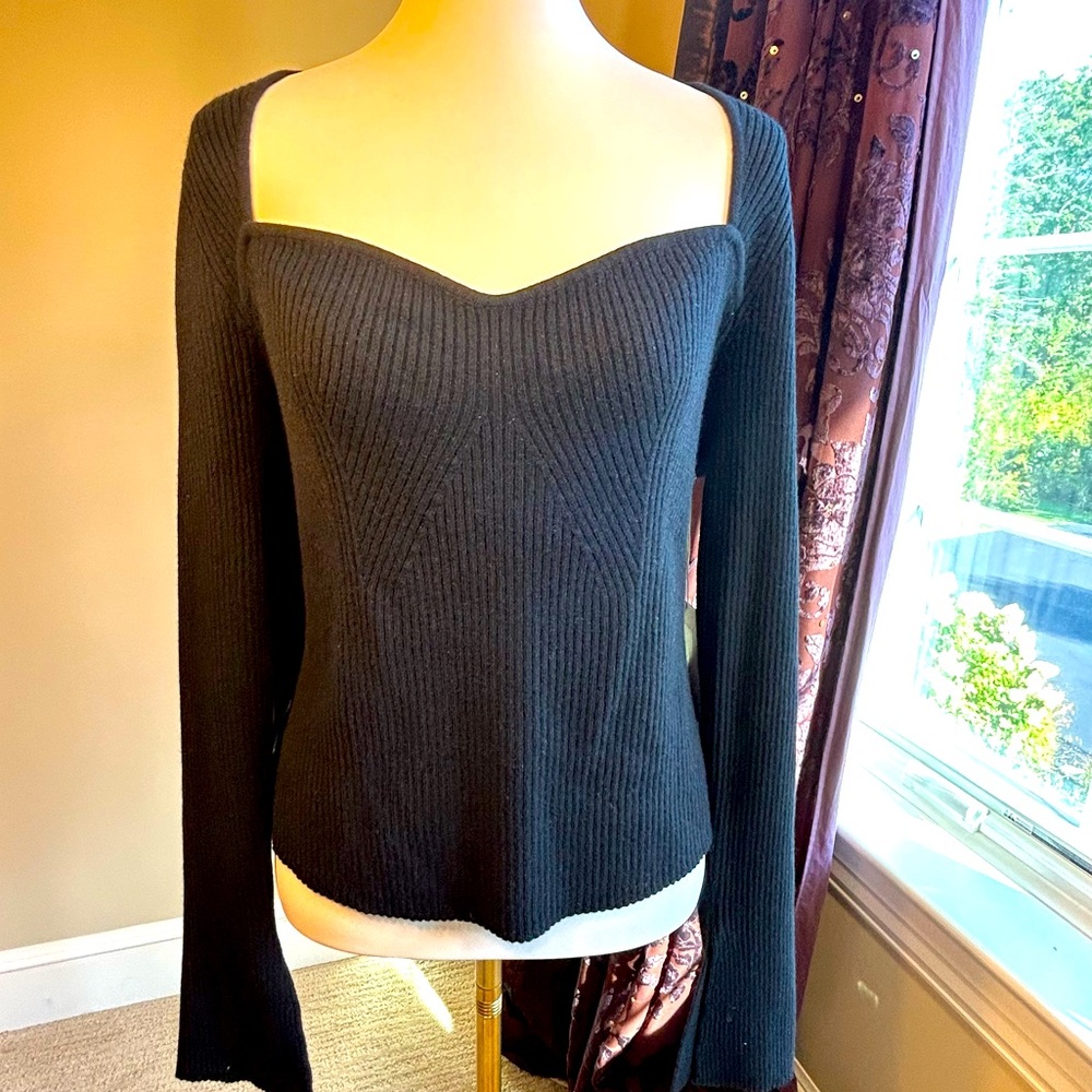 Reformation Women’s Black Cashmere Sweater Sweetheart Neckline SZ 2X